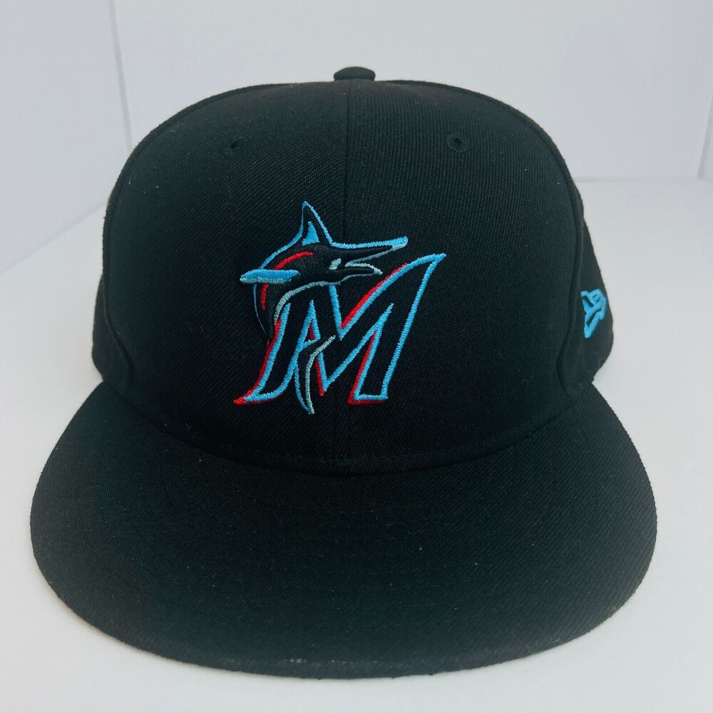 Florida Marlins Baseball Cap Official MLB On Field‎ Players Hat Black Mens 7¼